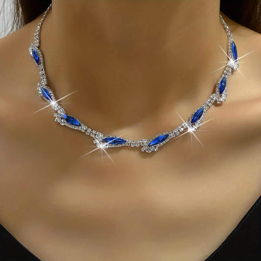 3pcs Earrings Plus Necklace Elegant Jewelry Set Silver Plated Inlaid Rhinestone Evening Party Cocktail Party Decor Perfect Anniversary Gift For Her