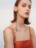 FN Bow Black Fringed Long Earring LOJS120