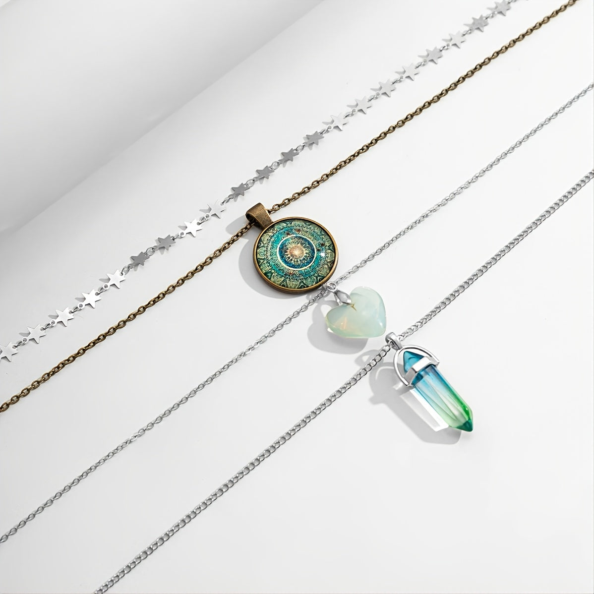 Gorgeous Vintage Heart Crystal Pendant Necklace Set - 4 Pieces!