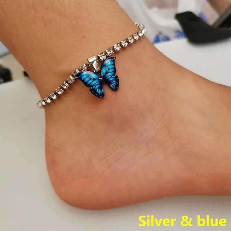 Butterfly Charms Crystal Anklet Women Rhinestone Foot Chain Summer Beach Jewelry Accessories