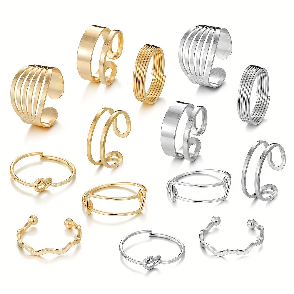 Punk Style Stacking Rings Trendy Wave Paper Clip Knot Design Mix And Match For Daily Outfits Party Accessories Two Classic Colors To Choose