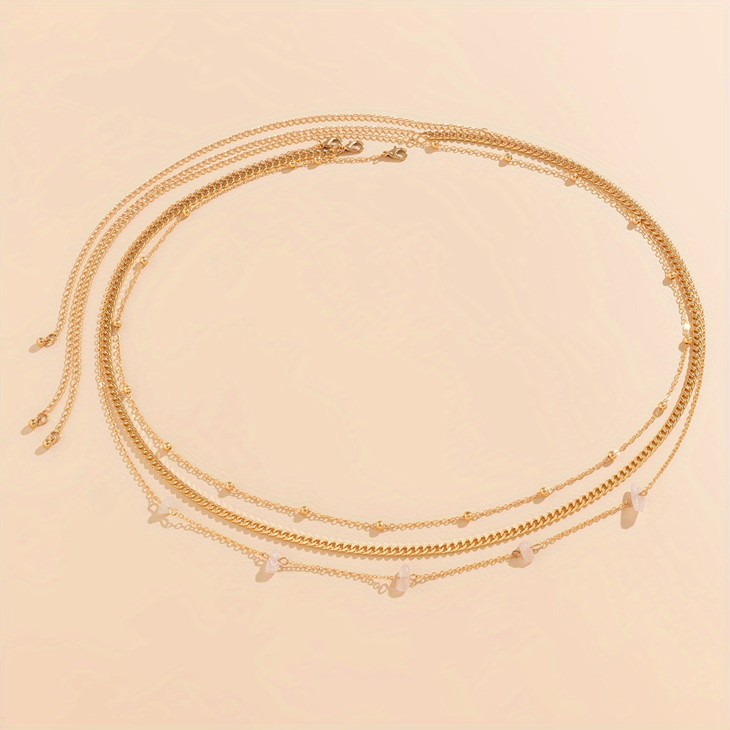 3-Piece Irregular Copper Chip Stone Waist Chain - Perfect for Summer Beach Body Jewelry!