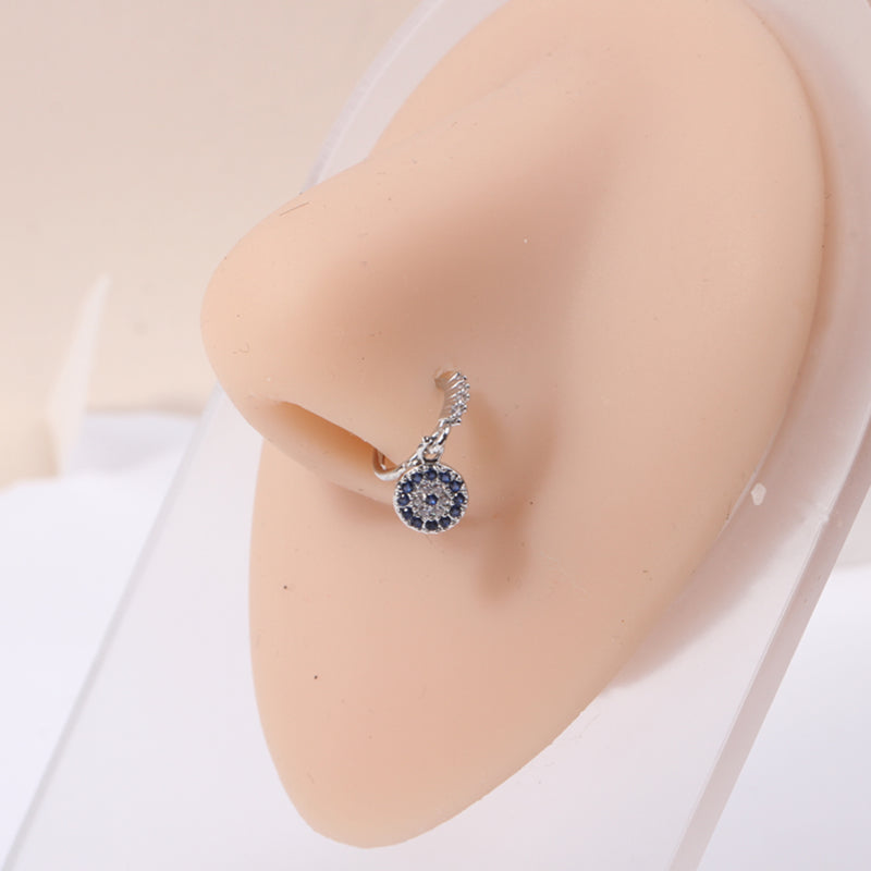Get the Perfect Look with our Elegant Evil Eye Hoop Nose Ring Inlaid with Shiny Zircon Huggie Drop Earrings for Body Piercing Jewelry
