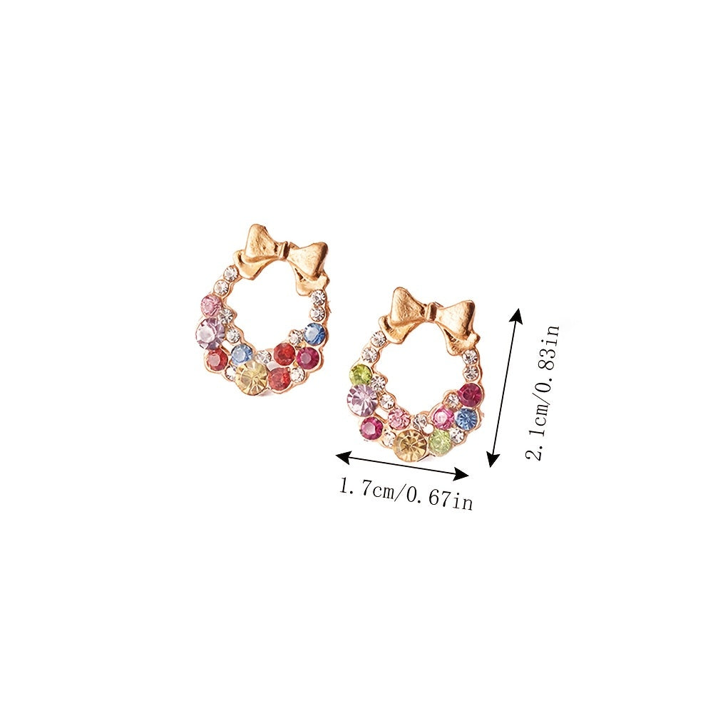 Shiny Colorful Rhinestone Bowknot Big Hoop Earrings Retro Exquisite Geometric Shape Ear Jewelry