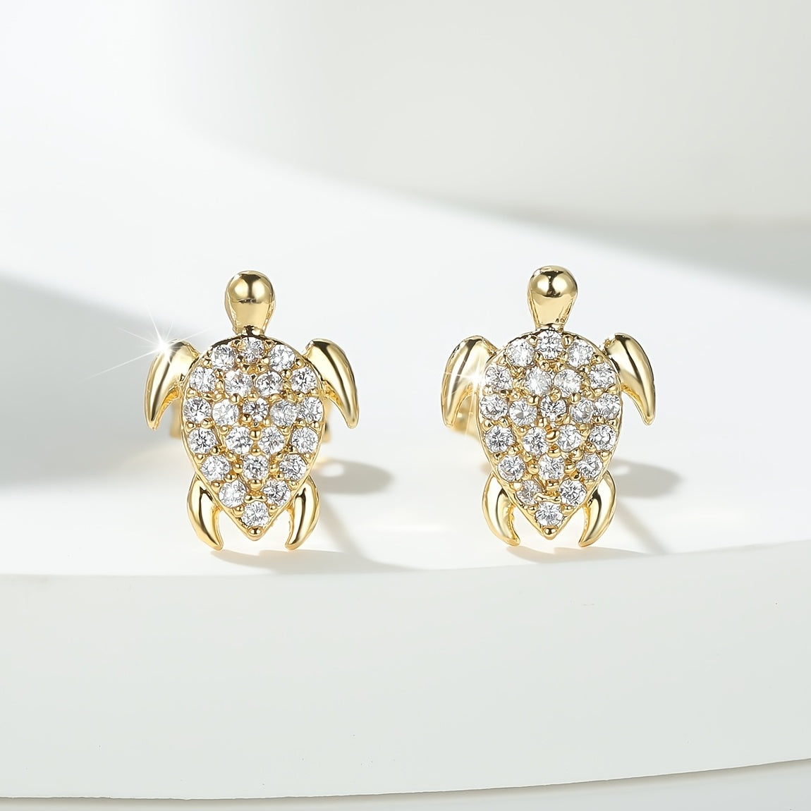 Gorgeous Sea Turtle Earrings - White Crystal Studs with Vintage Gold Plating - Perfect for Weddings or Everyday Wear!