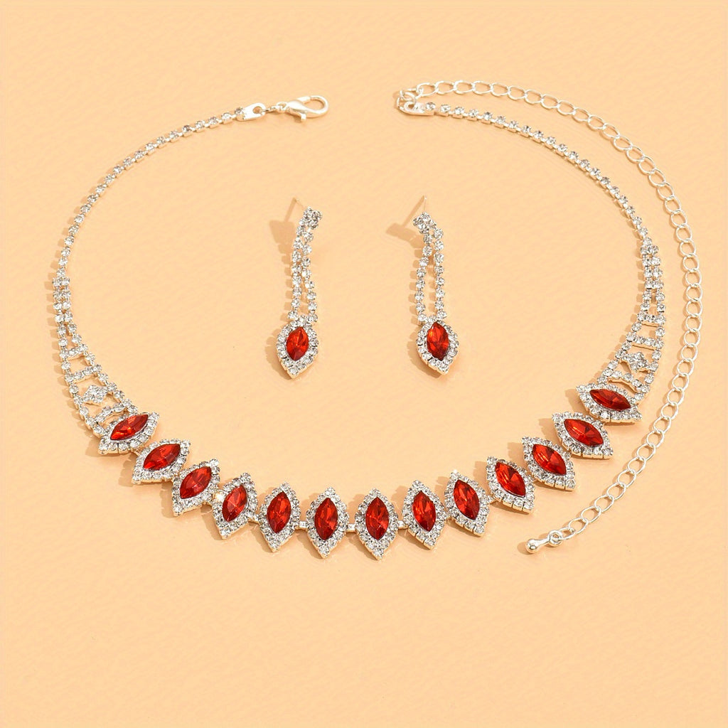 Glittering Mexican Style Women's Jewelry Set - Silver Plated Necklace and Earrings for Parties, Banquets, and Weddings