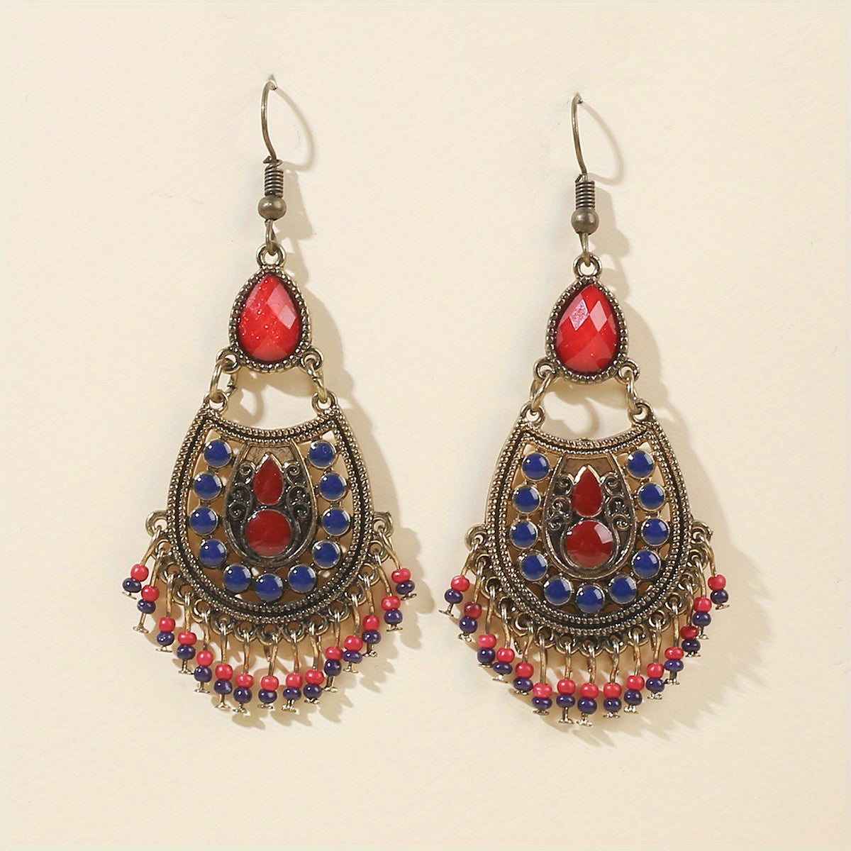 Bohemian Birthstone Beaded Tassel Drop Dangle Earrings Silver Plated Vintage Decor Party Holiday Gift For Women Girls 1Pair