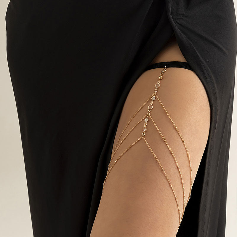 Glamorous Bohemian Leg Chain with Sparkling Round Cut Rhinestones