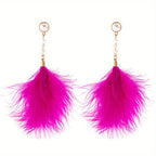Long Feather Faux Pearl Decor Dangle Earrings Bohemian Vocation Style Trendy Female Gift Daily Casual