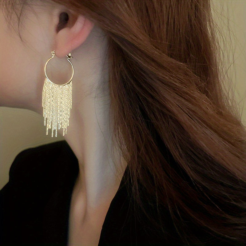 Silvery Sparkling Tassel Design Dangle Earrings Elegant Minimalist Style Copper 18K Gold Plated Jewelry Exquisite Female Gift