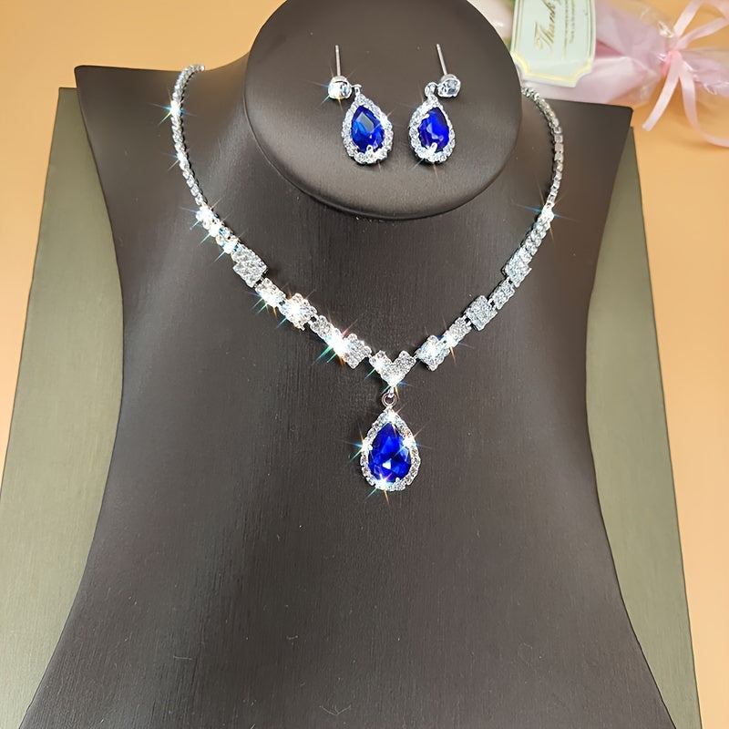 Elegant Water Drop Pendant Necklace and Dangle Earrings Set - Perfect for Parties, Proms, and Bridesmaids - Ideal Gift for Women and Girls