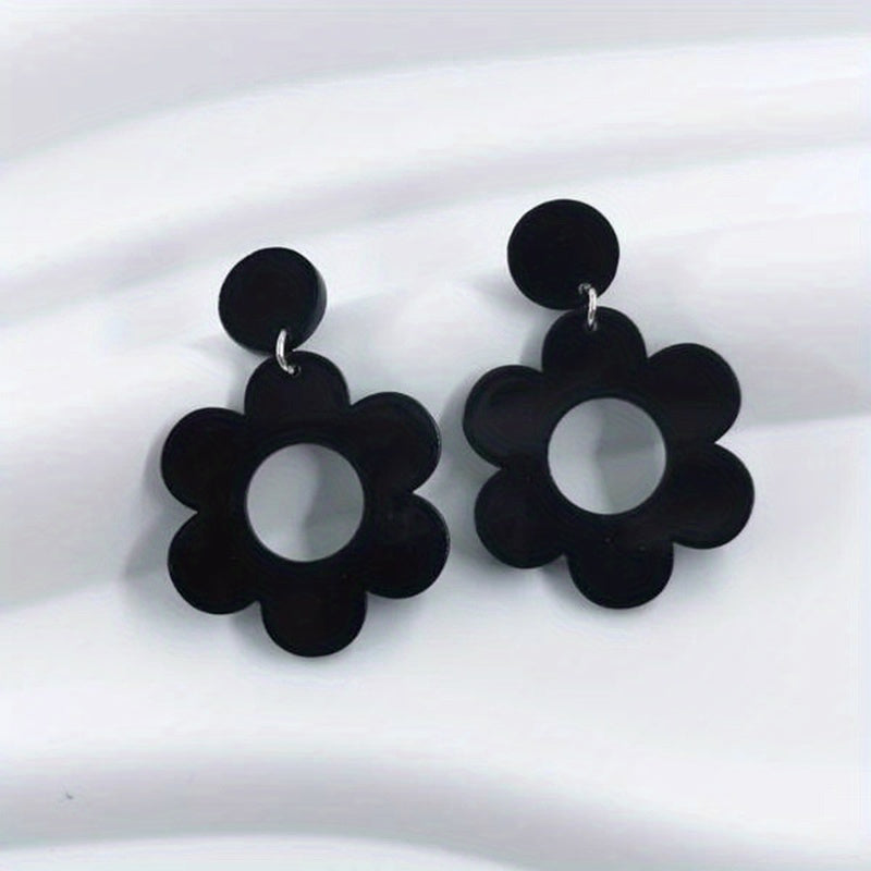 Hollow Flower Design Dangle Earrings Elegant Sexy Style Acrylic Jewelry Delicate Female Gift