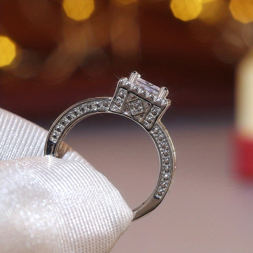 Sparkling Square Cut Zircon Halo Ring - Perfect for Weddings, Engagements, Promises and Valentine's Day for Women & Girls