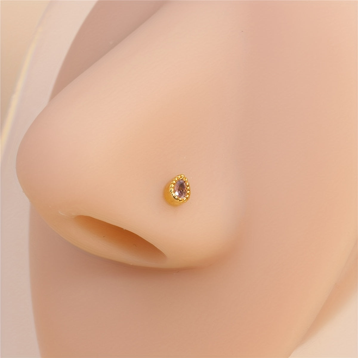 Oval Pink Zircon Inlaid Nose Ring Personality L Shaped Nose Studs Women Body Piercing Jewelry