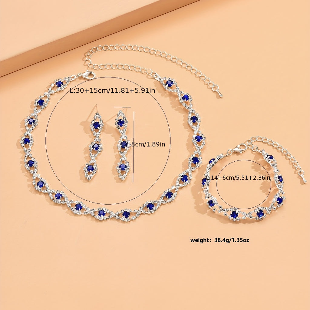 4pcs Trendy Devil Eye Jewelry Set - Necklace, Bracelet, and Rings with Rhinestone Inlay and Multi-Color Options - Perfect for Parties and Special Occasions