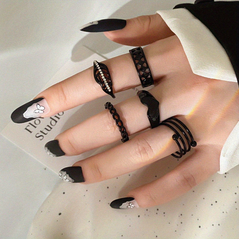 Punk Style Exaggerated Gothic Finger Ring Set Bat Spider Snake Etc Animal Theme Finger Jewelry Accessories Halloween Decoration