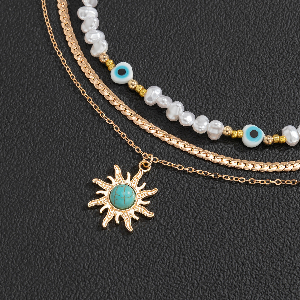 Gorgeous Vintage Baroque Pearl Sun Pendant Set - 3-Piece Necklace for Women