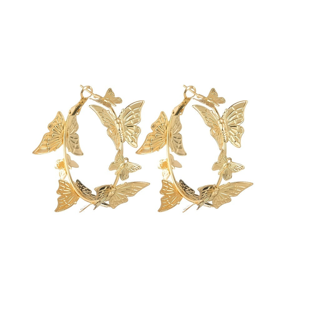 3D Butterfly Alloy Hoop Earrings For Women Girls Jewelry Gift