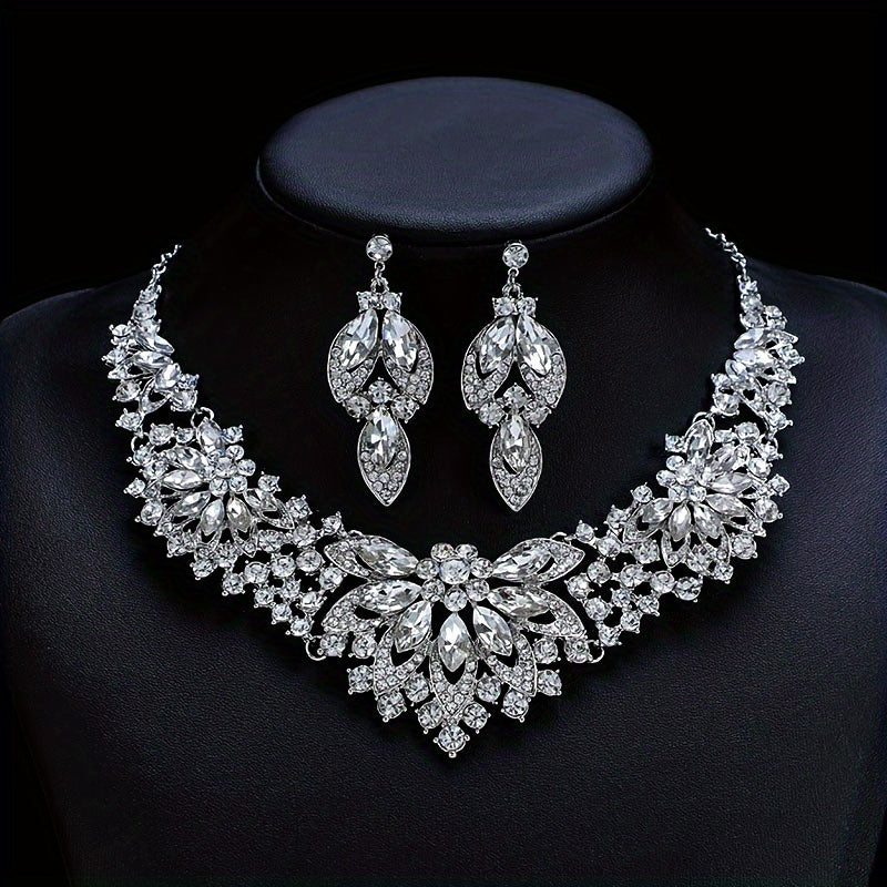 Exquisite Crystal Bridal Jewelry Set for Wedding - Vintage Style Necklace and Earrings with Stunning Sparkle