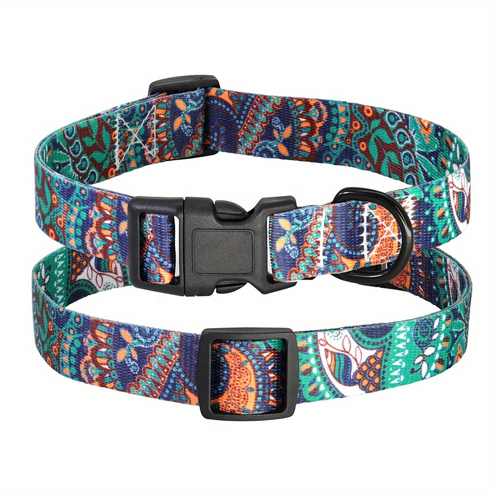 Adjustable Dog Collar Colorful Printing Geometric Pattern Nylon Breathable Dog Collar For Small And Medium Dogs