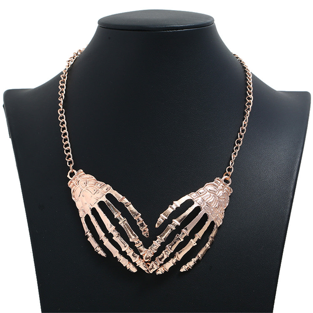 Halloween Exaggerated Hand Claw Necklace Palm Alloy Short Punk Necklace Personality Clavicle Chain