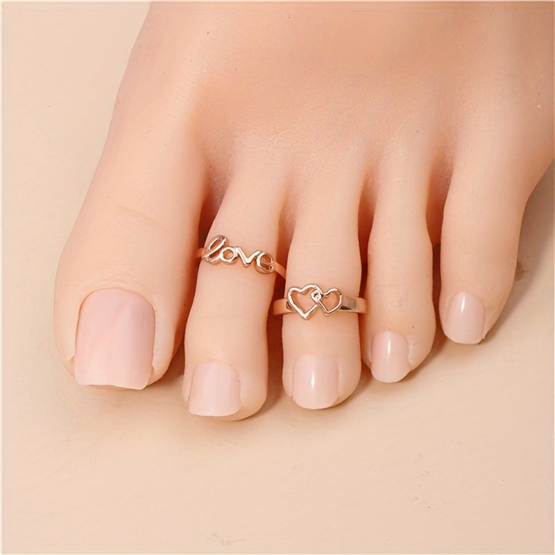 Love Letter / Love Heart Open Toe Ring For Women Adjustable Band Rings Beach Foot Jewelry For Summer Sandals 1 Pc