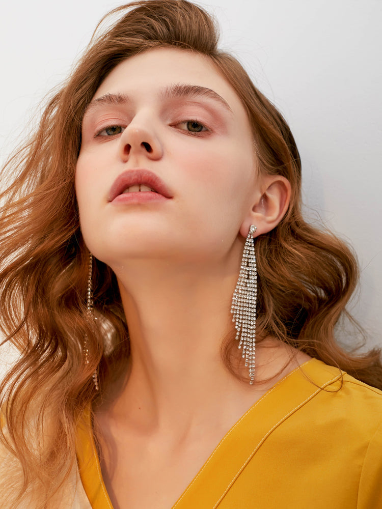 FN Artificial Rhinestone Tassel Long 925 Silver Needle Earrings LOJS109