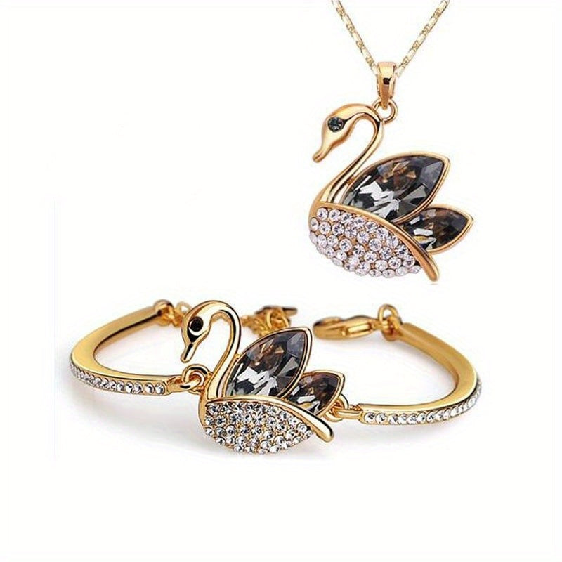 Cute Swan Pendant Necklace and Bracelet Set - Perfect Jewelry Accessories for Women and Girls - Ideal for Birthdays, Holidays, and Travel