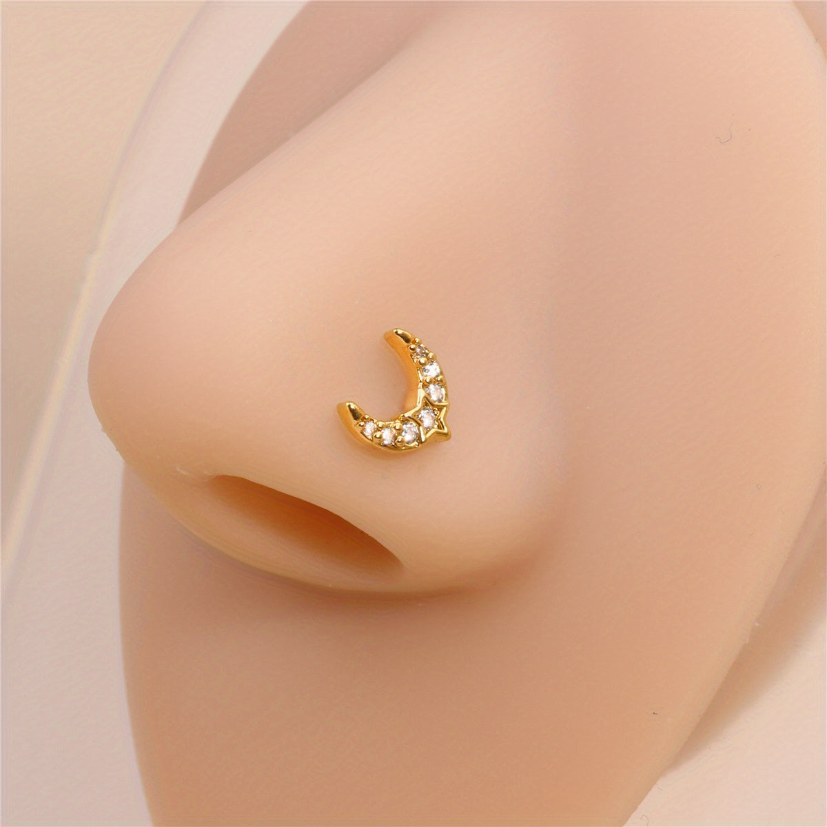 L Shaped Nose Rings Studs For Women CZ Moon Nose Piercing Jewelry