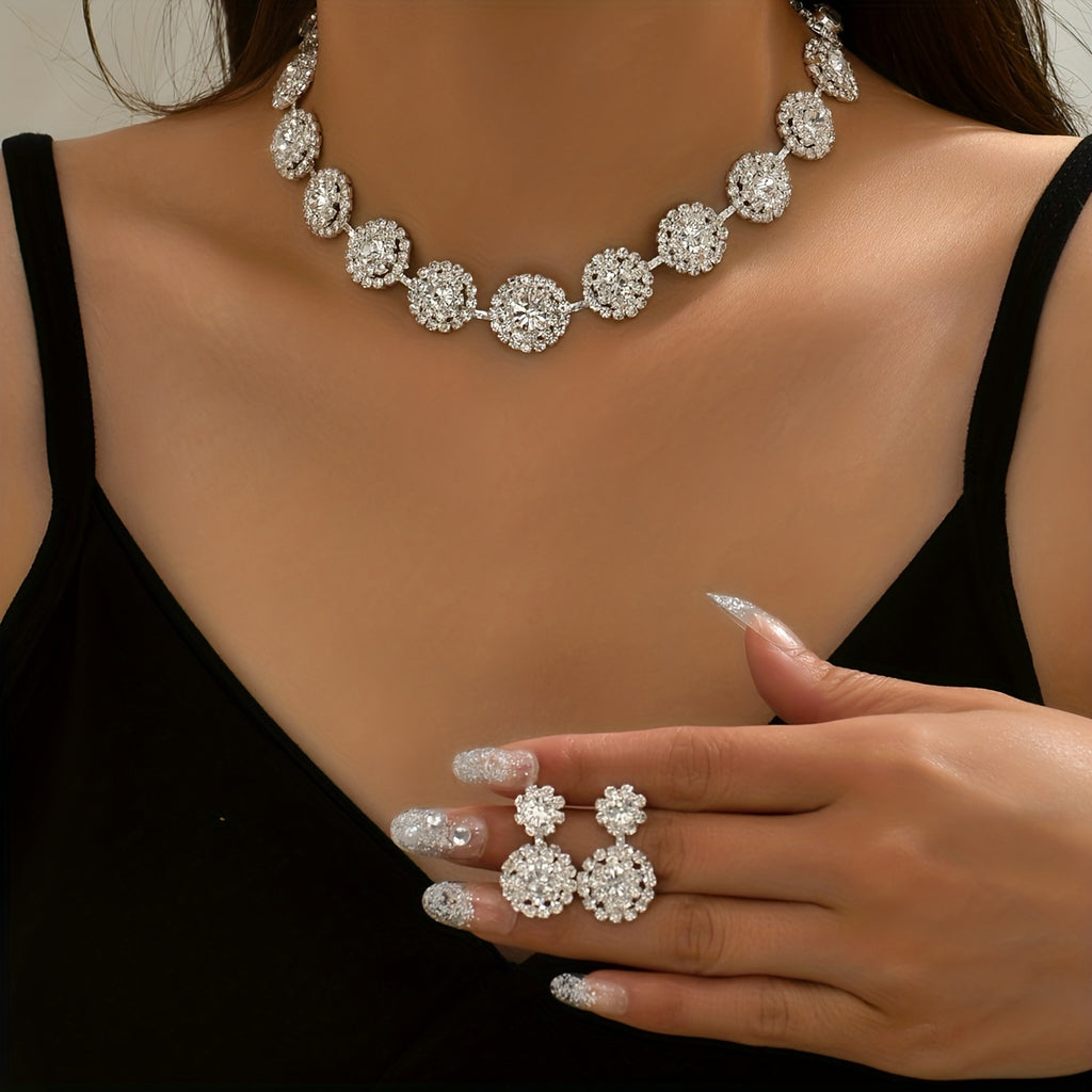 Elegant Vintage Style White Faux Crystal Jewelry Set with Choker Necklace and Dangle Earrings - Perfect for Weddings, Proms, and Special Occasions