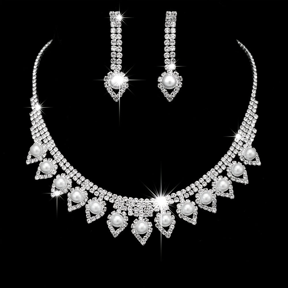 Elegant Faux Pearl and Rhinestone Necklace and Earring Set for Parties and Special Occasions