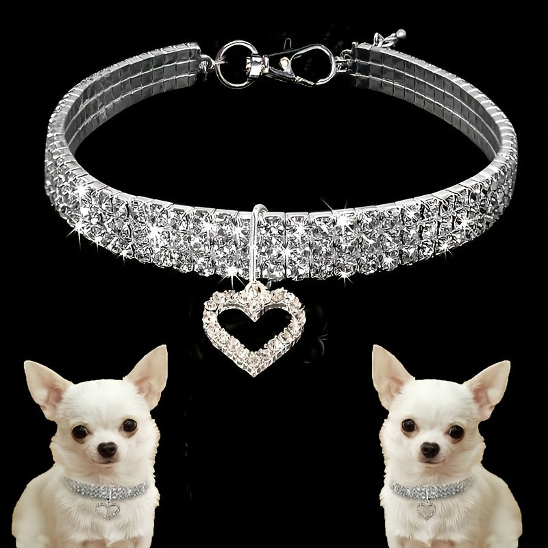 Dog Collars Necklace Heart Pendant Pet Necklace Bling Rhinestone Dog Collars Heart Jewelry Party Wedding Accessory