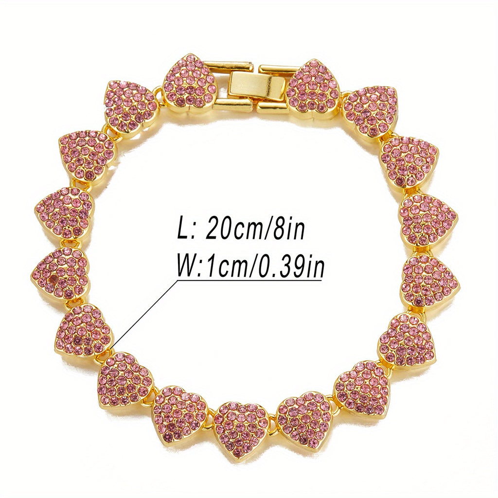 1pc Iced Out Blue Pink Heart Necklace Men Girls Women Hip Hop Alloy Rhinestone Golden Silvery Chain Mother's Day Jewelry Gift