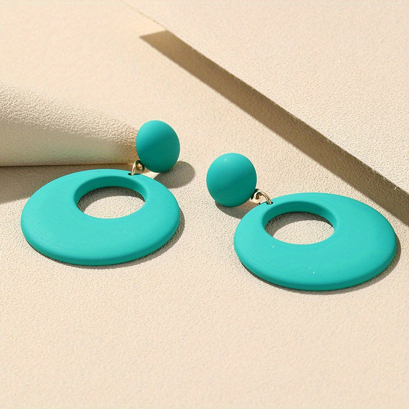 Hollow Circle Design Macaroon Color Dangle Earrings Cute Minimalist Style Acrylic Jewelry Delicate Female Gift
