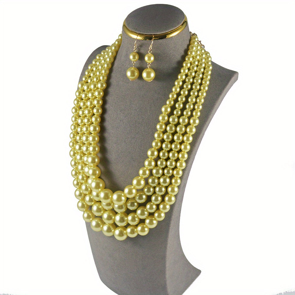Elegant Baroque Style Pearl Necklace and Earrings Set - Perfect for Parties and Special Occasions