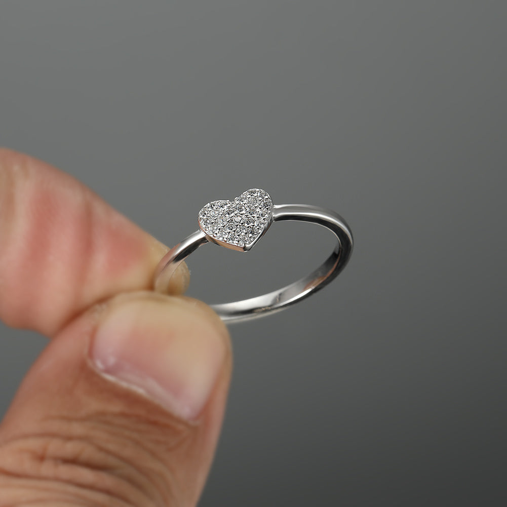 Stunning Sterling Silver Heart Ring with Sparkling Zircon Stones - Perfect Gift for Women and Girls