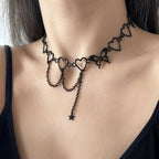 Punk Style Hollow Heart Choker Necklace With Star Shape Pendant Hollow Chain Tassel Adjustable Neck Jewelry Decoration For Women & Girls Party Clothings Accessories