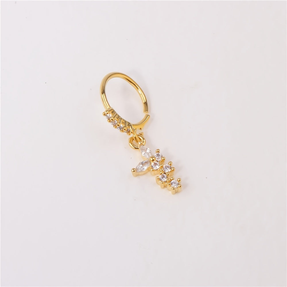 Add a Touch of Elegance with 18K Gold Plated Leaf-Shaped Crystal Nose Hoop Piercing for Women - Perfect for Casual and Party Occasions