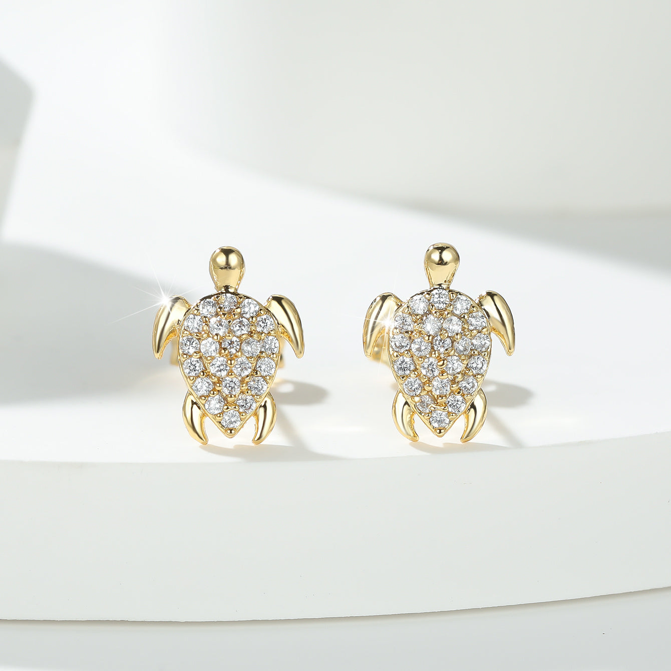 Gorgeous Sea Turtle Earrings - White Crystal Studs with Vintage Gold Plating - Perfect for Weddings or Everyday Wear!