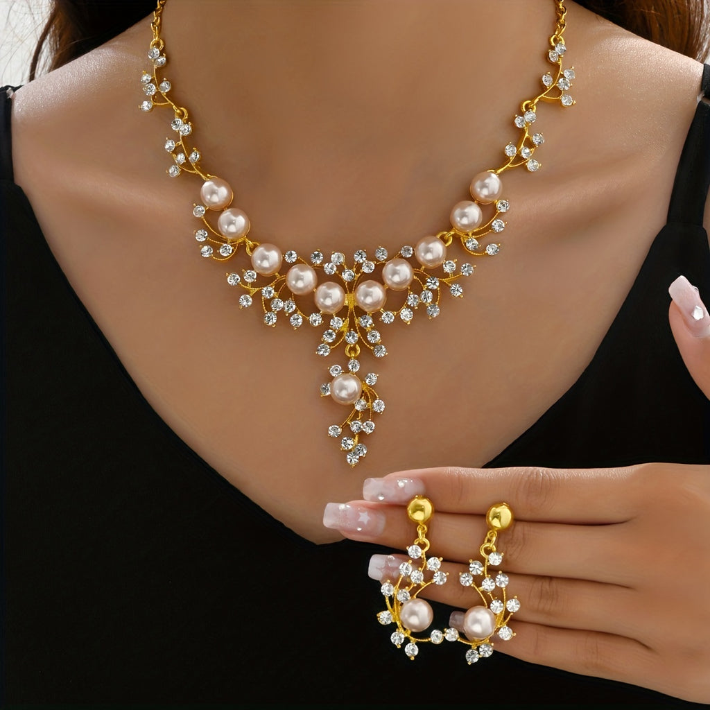 Elegant Faux Pearl Bridal Jewelry Set - Necklace and Earrings for Weddings and Special Occasions