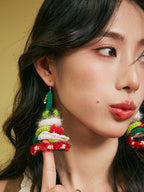 LB Hand Crochet  "Ring Tree" Earrings Christmas Gift LOJL87