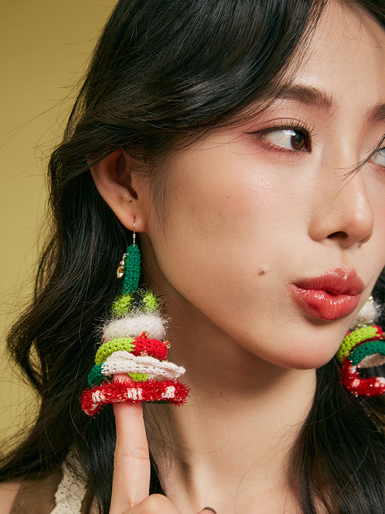 LB Hand Crochet  "Ring Tree" Earrings Christmas Gift LOJL87