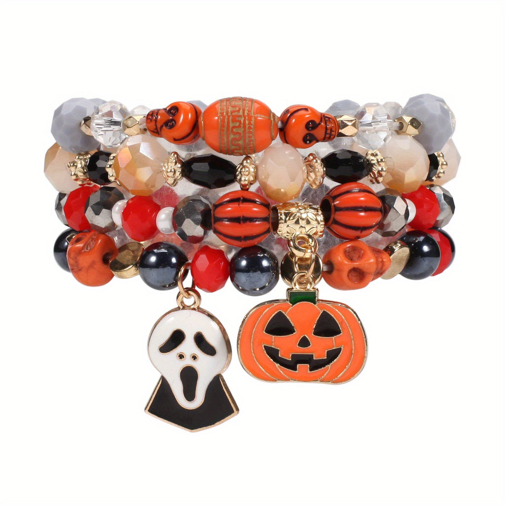 Halloween Bracelet Pumpkin Bat Ghost Skull Pendant Multilayer Beads Bracelet Party Favors