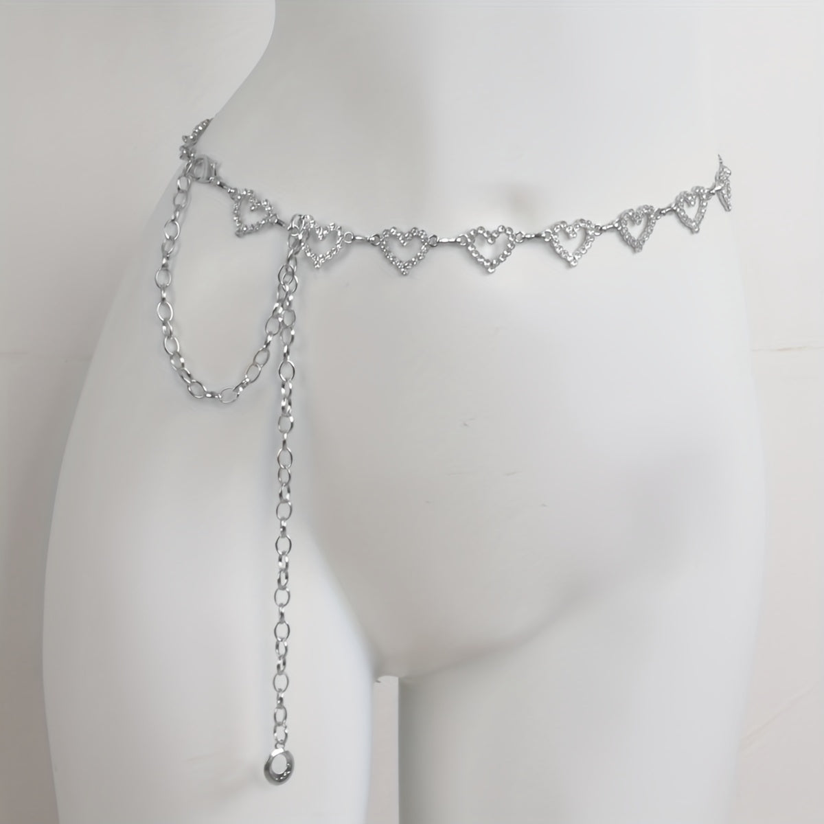 Bling Bling Hollow Out Love Heart Waist Chain Inlaid Shiny Rhinestone Elegant Waist Belt Body Chain