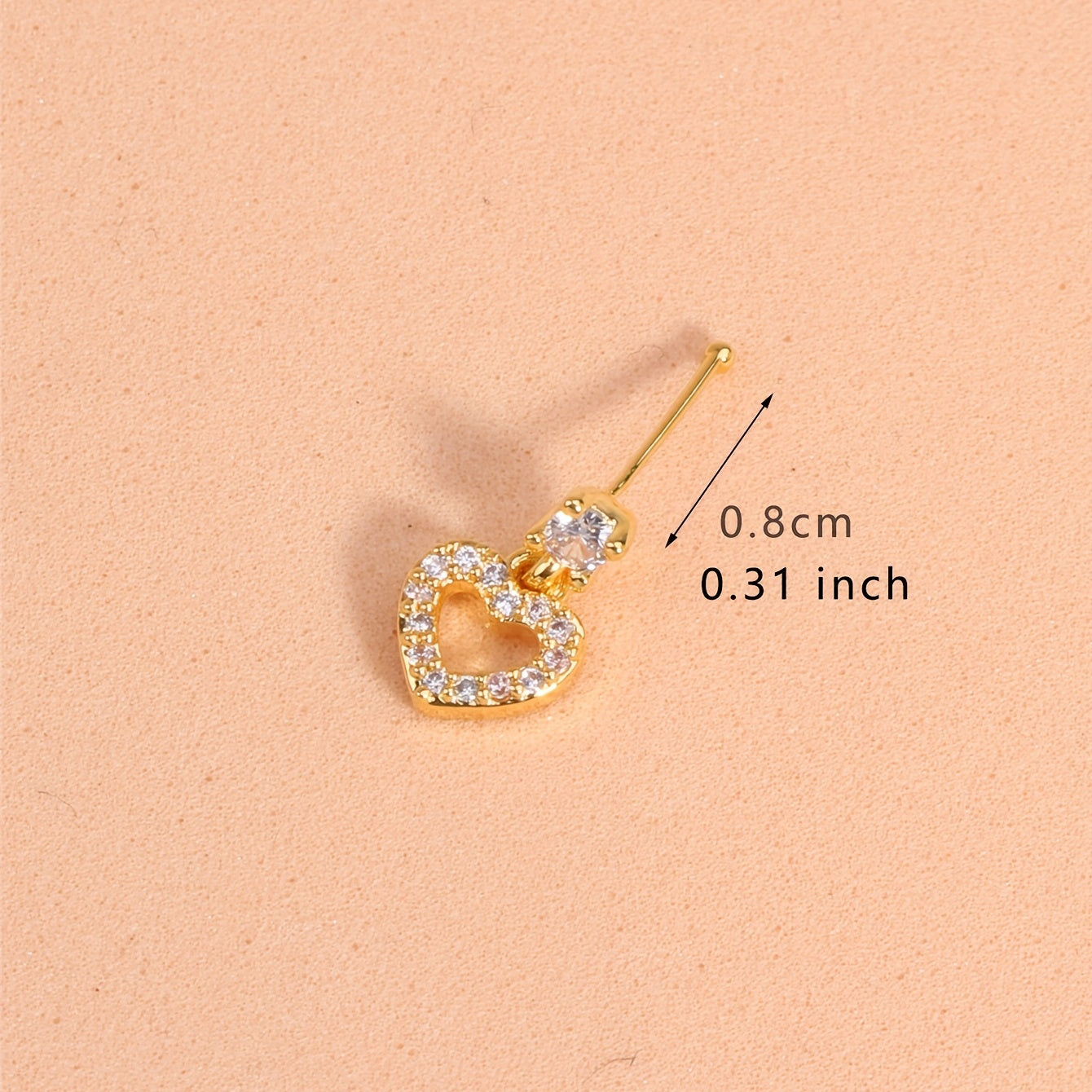 Hollow Love Heart Pendant Nose Stud Ring Inlaid Shiny Zircon For Women Body Piercing Jewelry