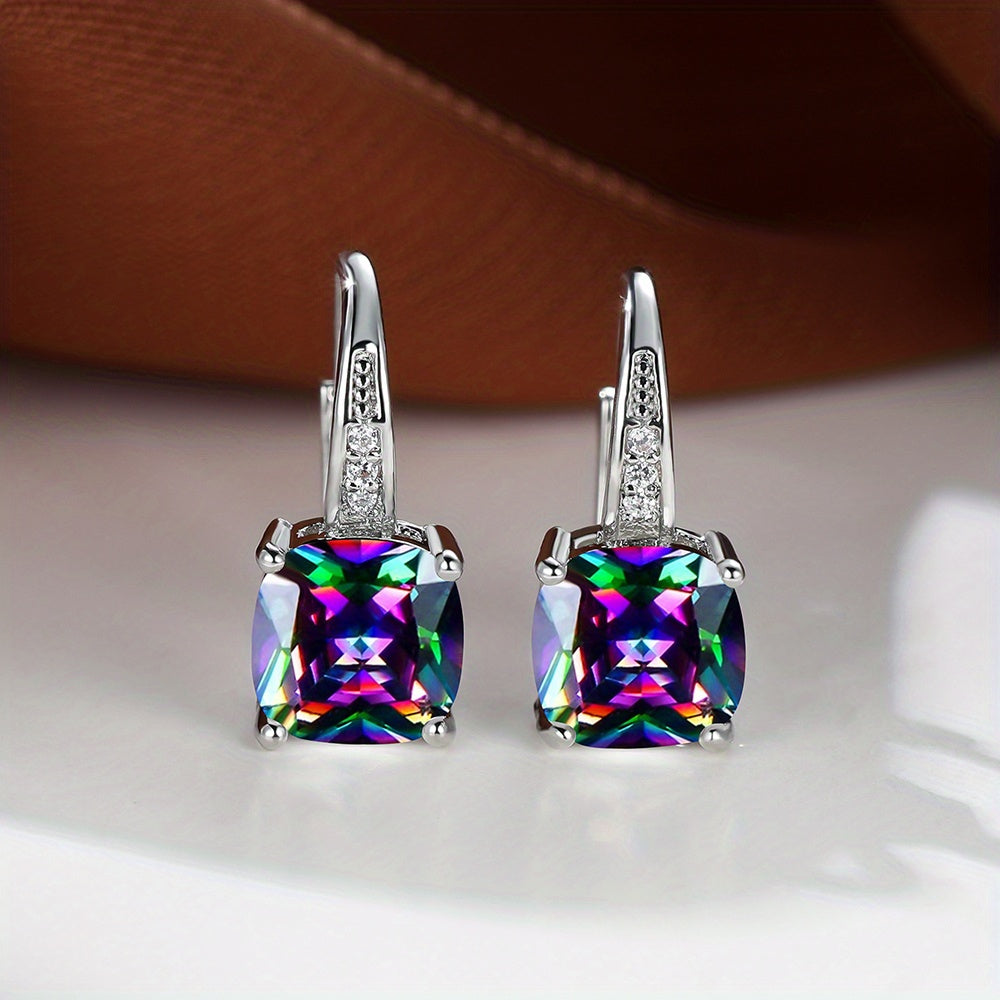Mystic Square Rainbow Color Zircon Earrings Vintage Wedding Earrings For Women Fine Jewelry