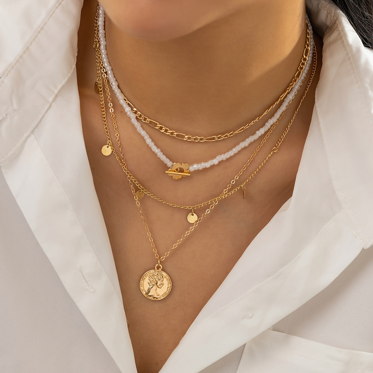 Gorgeous Multi-Layer Chain Necklace with Coin Pendant - Perfect Graduation Gift for Women!
