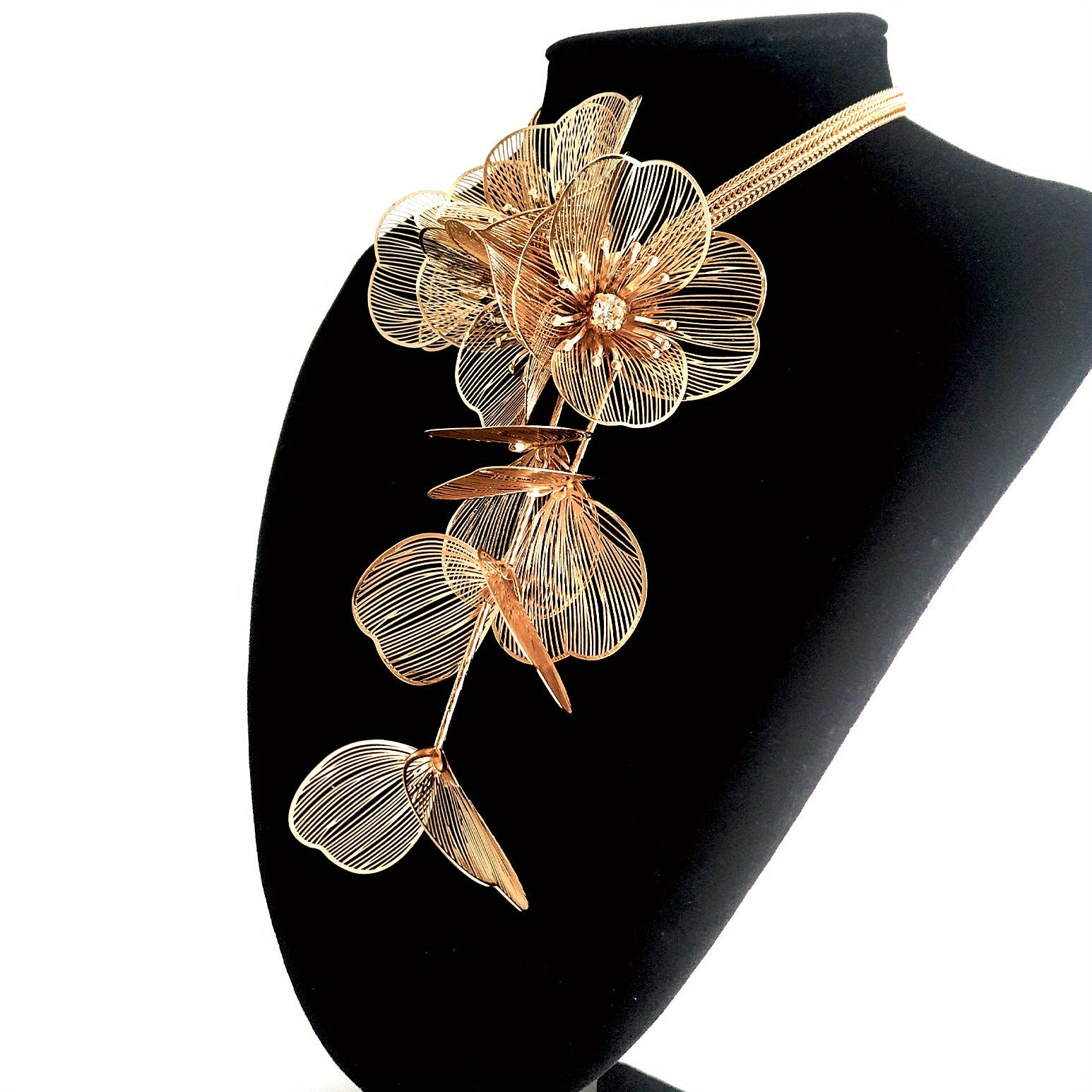 3pcs Earrings Plus Necklace Handmade Flower Decor Inlaid Rhinestone Vintage Jewelry Set Perfect Decor For Night Club Party Accessories