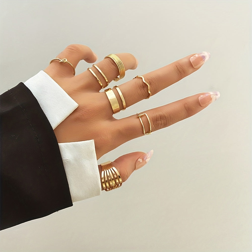 Punk Style Stacking Rings Trendy Wave Paper Clip Knot Design Mix And Match For Daily Outfits Party Accessories Two Classic Colors To Choose