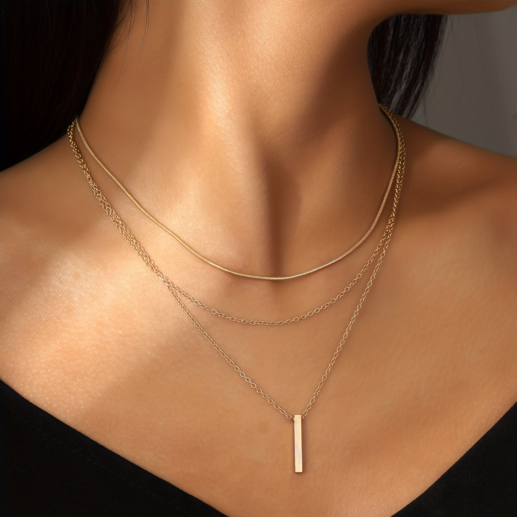 Simple Long Strip Pendant Multilayer Necklace Minimalist Style Necklace Jewelry Gift